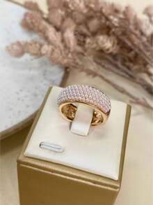 Anel Delicado Dourado De Pérola Feminino Em Semi Joias - Dourado - Visão 1