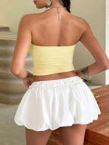 娇小女款无肩带上衣，修身剪裁，凸显身材，百搭必备单品，适合约会、休闲外出、城市旅行、海滩度假、简约风格、周末早午餐等场合。 - 黃色 - 查看 2