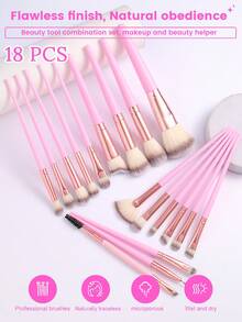 35件套化妆工具套装，包括：18支化妆刷套装+4个化妆海绵+4个迷你化妆海绵+4个圆形粉扑+4个迷你气垫粉扑+1个化妆刷清洁工具，赠品，专业化妆刷，全套化妆工具 - 粉色 - 查看 2