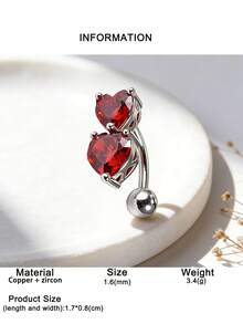1pc Fashionable Luxury Zirconia Heart Shaped Navel Ring, Women's Body Piercing Jewelry, Suitable For Daily Wear, Beach, Party - Heart - View 10