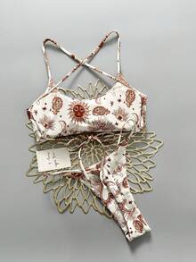 两件套波西米亚豹纹星形印花休闲可爱优雅性感扎染钩编撞色滚边比基尼泳衣，适合海滩度假、春夏假期 - 彩色 - 查看 4