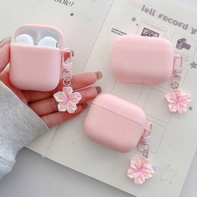 1pc Pink TPU Matte Bluetooth Earphone Protective Case With Sakura Charm, Cute Sakura Design, Compatible With AirPods Pro 3, Pro (2nd Gen), 3, Pro, 4 Case Cover, Suitable For Daily Use, Spring, Mother's Day, Birthday, Graduation Season, Quick Ship
