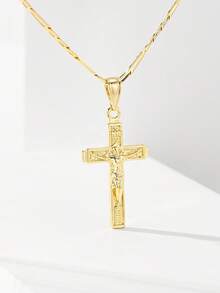 1件经典欧美风格铜质耶稣十字架吊坠项链，限量版，带护身符，适合圣诞节/感恩节/万圣节/母亲节/情人节送给情侣/朋友/信徒，天主教初领圣体礼物，日常及节日佩戴祈祷。 - 金黃色 - 查看 2
