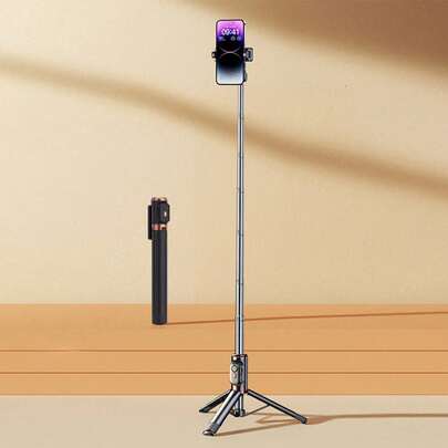 自拍杆带充电电池、遥控器、手机支架和内置三脚架，适合暑假、旅行、户外活动、直播三脚架
