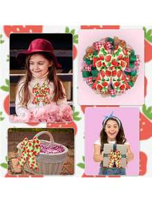 1 Roll/5 Rolls 2.5 Inch Strawberry Plaid Printed Colored Edged Satin Ribbon, Suitable For Summer DIY Craft Floral Wreath, Bow, Gift Box Packaging - Strawberry - View 5