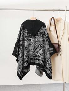 一件佩斯利花纹提花休闲简约连帽斗篷，日常穿着 - 彩色 - 查看 3