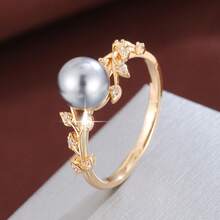 1pc Creative Leaf-Shaped Design Cubic Zirconia Embellished Fashion Ring, Casual Gift - Multicolor - View 14