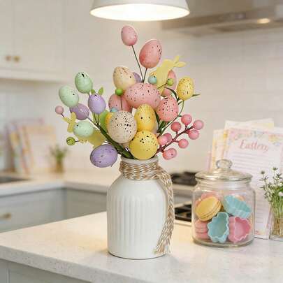 Easter Picks And Vase Berry Picks Branches Spring Artificial Flower Arrangement With Colorful Eggs Berries And Flowers Stem For Easter Vase Gifts Party Home Table