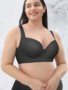Plus Size Women Underwire Bra - Lift And Shape, Sexy Daily Wear - Black - View 6
