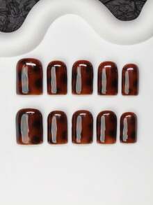 10片/套 手工方形美甲贴片，Y2K 酷炫风格，玳瑁色亚克力美甲装饰，适合派对、婚礼、日常佩戴，包含工具，是送给女性和女孩的绝佳礼物，美甲用品，手工按压式美甲贴片 - 彩色 - 查看 2