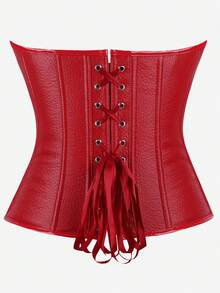 Áo corset trùm ngực có khóa kéo, áo corset định hình eo dùng ngoài hoặc mặc nhiều lớp, trang phục phong cách punk, dạ hội hóa trang, Halloween. - Đỏ - Xem 3