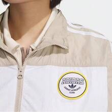 Adidas Originals Collegiate Windbreaker Three-Striped Color Block Sporty American Retro Preppy Style Stand Collar Jacket For Women - Beige/White - View 3