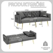 Sofa Bed Mattress - Gray + Velvet - View 11