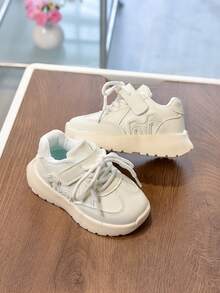 1 Pair White Spring New Children's Sports Shoes, Fashion Boys Casual Shoes, Hook And Loop Student Girls Running Shoes - White - View 2