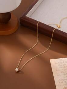 1pc Fashion Minimalist Micro-Inlaid Zirconia Geometric Pendant Necklace For Women - Yellow Gold - View 2