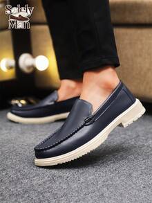 Men's Loafers Moccasins Casual Shoes Slip-On Boat Shoes Slouchy Shoes Leather Soft Bottom Canvas Flat Shoes Black Formal Shoes - Blue - View 5
