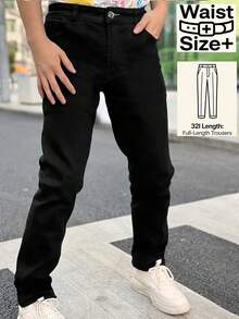 Men Solid Color Casual Slim-Fit Jeans, Straight-Leg Dark Jeans Long Plain Black Washed Cargo Jeans, For Husband, Boyfriend Gifts Going Out Hang Out Commute Work Urban Christmas Gift For My Husband Vaqueros Para Hombre - (32L) Comfort Stretch Fabric - Regular Size - 查看 4