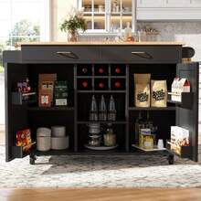 Modern Kitchen Island (102 * 45 * 92 Cm), Kitchen Cabinet, Sideboard, Serving Cart, Wooden Serving Cart, Multifunctional Table With Storage, Blue - Black - View 4