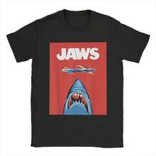 Póster del 50º aniversario de Jaws, camisetas rojas para hombres, camiseta gráfica de película, camiseta divertida de manga corta, cuello redondo, tallas 4XL 5XL 6XL - Negro - Ver 1