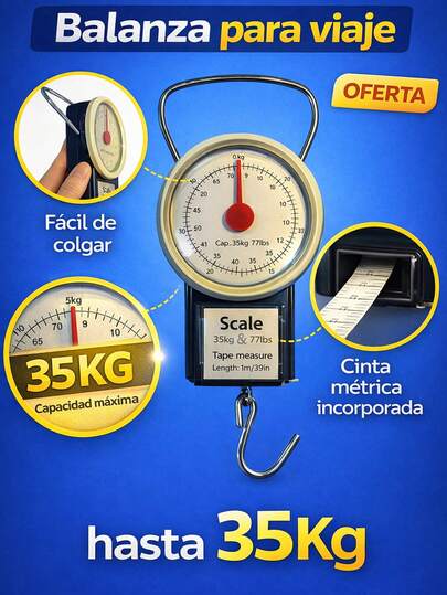 Báscula Manual Portátil 35 kg para Equipaje y Uso Diario