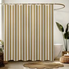 Mustard Yellow Striped Shower Curtain, Fun Kids Bathroom Decor - Multicolor - View 2