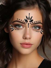 1pc Colorful Self-Adhesive Face Gems, Suitable For Music Festivals, Performances, Costume Parties, Holidays, Carnivals, Daily Makeup, Glittery Colors Include Black, Pearl, Green, Blue, Waterproof & Long-Lasting, Y2K Style For Group Matching - Multicolor - View 5