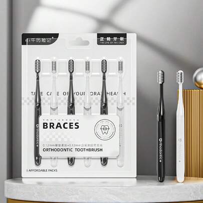 6pcs/Set Small Head Toothbrush, Soft Bristles, Suitable For Braces, Orthodontics, Teenagers And Adults