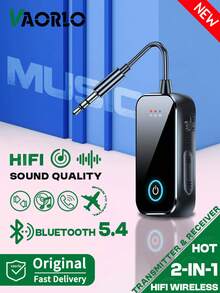 Upgraded Bluetooth 5.4 AUX Receiver Transmitter 3.5mm With Microphone HiFi Stereo Wireless Audio Adapter For TV, Computer, Airplane, Car - Bluetooth 5.4 - View 1