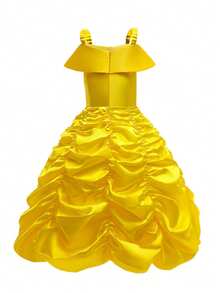 女孩黄色无袖公主裙，配有皇冠和魔法棒，适合节日派对穿着，生日礼物 - 黃色 - 查看 3