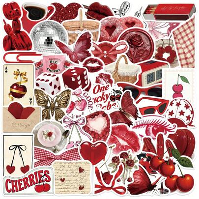 50 pegatinas rojas, pegatinas estéticas de cereza, pegatinas Y2K, pegatinas del centro de la ciudad Y2K, regalos Y2K, pegatinas retro, pegatinas de los 90, pegatinas del Día de San Valentín, pegatinas de vinilo resistente al agua para sobres, botellas de agua, computadoras, portátiles, teléfonos, equipaje, cuadernos, refrigeradores