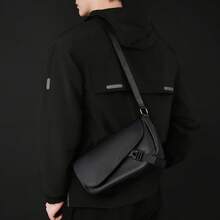 1pc Fashionable Black Leather Dumpling Bucket Tote Bag, Crossbody Shoulder Bag For Men, Adjustable Strap, Large Capacity Storage, Suitable For Shopping, Travel, School, Commuting, Gift For Boyfriend/Girlfriend, New Year - Multicolor - View 2