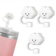 1/2个可爱云朵造型吸管防尘套，适用于学校、家庭、办公室等场所 - 白色 - 查看 4