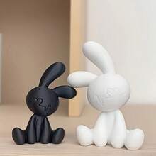 Abstract Art Sculpture Black And White Rabbit Design Ideal For Bohemian Living Rooms And Cafes Unique Decor For Home And Office Minimalist And Elegant Craftsmanship Plastic Material - 黑白 1套 - 查看 2