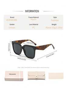 Verywork 1pc Women's Leopard Print Geometric Full Frame Fashion Sunglasses, Suitable For Street Photography, Music Festivals, Beaches, Vacations, Fits Various Face Shapes, Fashionable Accessory For Outings, Carnivals And Other Occasions - Multicolor - View 5