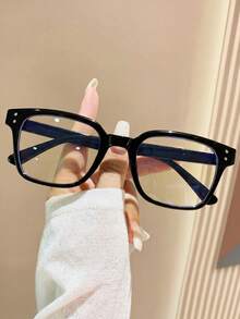 1 Pair Unisex Square Rivet Minimalist Glasses, Suitable For Computer Reading/Gaming/TV/Smartphone - Black - View 2