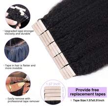 Kinky Straight Tape In Hair Extensions Human Hair Natural Black Hair Extensions Real Human Hair Tape 20pcs - Natural Black - View 5