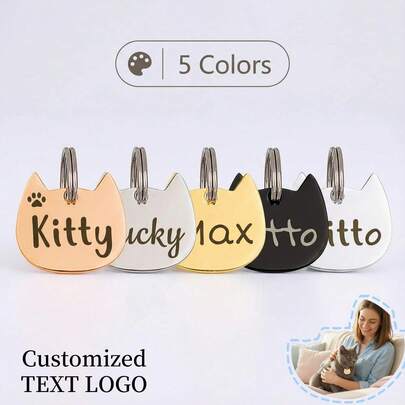 [Durable] Customizable Pet ID Tag, Suitable For Dogs & Cats - Durable Zinc Alloy Material, Can Engrave Pet Name & Phone Number, Colorful Cat Face Pattern, Multiple Colors Available, Pet Identification | Colorful Pet Tag | Engraved Pet Tag