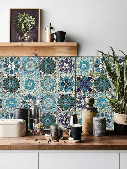 20/10 Retro Bohemian Style Tile Stickers - High-Quality Waterproof PVC, 20cm X 20cm, Self-Adhesive And Removable, Non-Slip Frosted Surface, Suitable For Kitchen Backsplashes, Floor And Wall Renovation - Waterproof Tile Stickers For Home Decor.