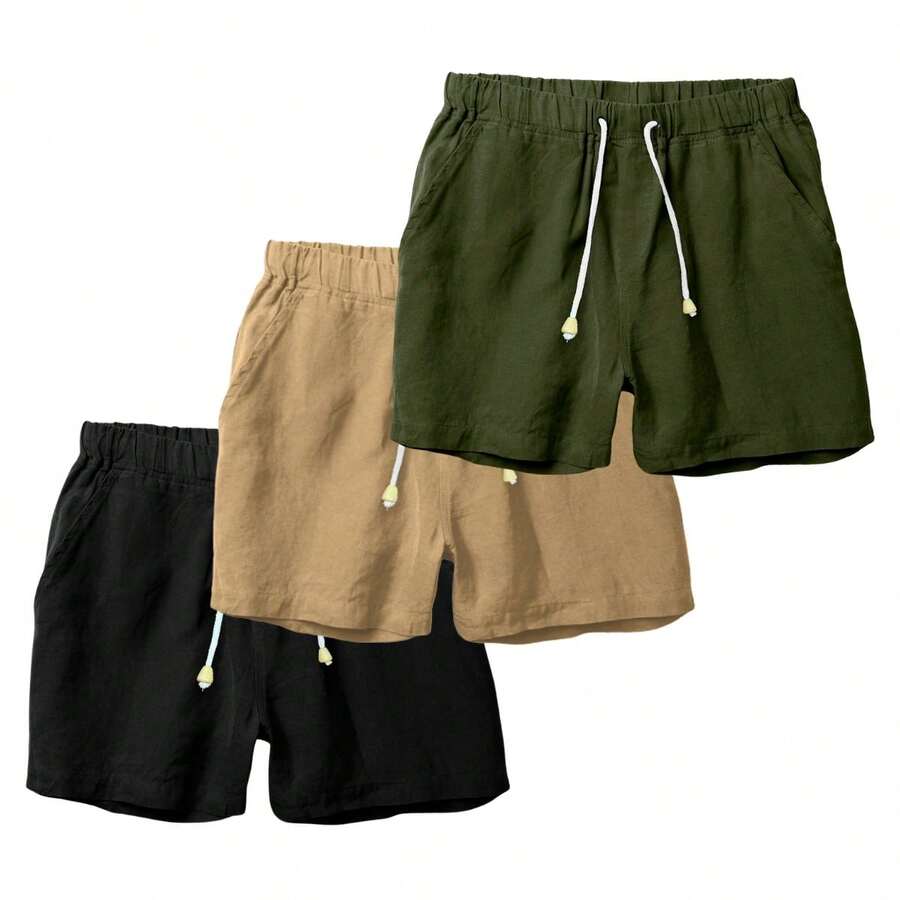 Set Of 3 Premium Linen Shorts For Men - Luxury Beachwear - 墨綠色 - 查看 1
