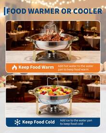 5QT 4 Packs Chafing Dish Buffet Set Gold Accent,  Round 316 Stainless Steel Buffet Warmer Chafers And Warmers Sets With Glass Lid & Lid Holder For Valentine's Day Gatherings Catering Events Parties Weddings Dinners - Nắp kính mạ vàng một phần với họa tiết hoa mai. - Xem 7