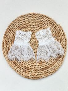 1 对蕾丝袖套，女士春夏假袖，蕾丝腕袖，弹性装饰腕带，半指手套，喇叭袖口 - 彩色 - 查看 6