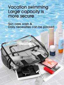 Large Capacity Stadium Approved Transparent PVC Tote Bag Shoulder Bag Clear Bag Sport Bag Lightweight Daily Crossbody Bag For Women/Unisex Waterproof Handbag For Concert Sport School Swimming Travel Vacation See Through Storage Bag - 黑色 - 查看 3