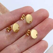 10Pcs Gold Stainless Steel Round Ear Studs For DIY Earring Base Jewelry Making With Holes Pendant Earring Accessories - Earrings - View 3