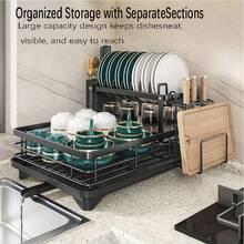 1pc 2 Dish Rack LargeCapacityDrainrack,SuitableforKitchenSavespaceCountertops,Includes Sink Tray, Sink Board, And Cutlery/Cutting Doard Holder A Must-Have For Womens Apar Tments/Kitchens Mother's Day Valentine's Day  Best Friends Day - 黑色 - 查看 3