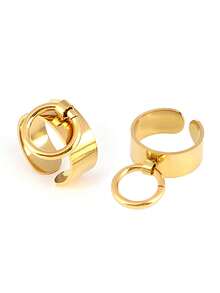 1pc Stainless Steel Rings For Women Round Charms Rings Men Open Rings Female Jewelry Gift - Golden Yellow - - View 1