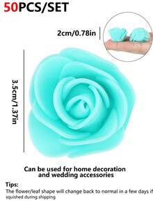 50/100/200/300/400/500个迷你泡沫玫瑰花头，人造泡沫假花散装，适用于DIY工艺品、婚礼花束、婴儿派对、派对餐桌装饰、家居装饰、情人节礼物 - 薄荷藍 - 查看 3