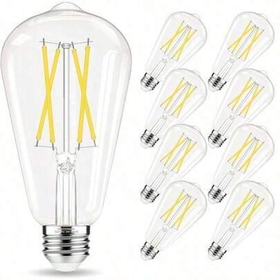 4PCS Edison Bulbs 60 Watt Equivalent LED, E26 LED Bulb Non-Dimmable, 5700K Daylight White, ST58 Vintage Light Bulbs, 90+ CRI, 6W 600LM, E26 Medium Base, Clear Glass