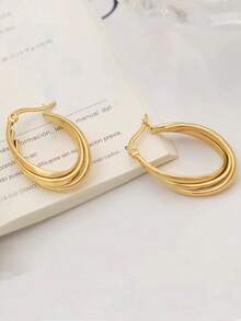 Women's Stainless Steel Triple Hoop Earrings, Twisted Hoop Earrings For Women, 18K Gold Plated Thick Hoop Earrings, Lightweight Jewelry, Holiday Style, Gold Hoop Earrings For Girls. Summer Beach Vacation Bikini Accessories, Eye-Catching Outfit, Wedding Dress Accessories - Versatile Jewelry, Perfect For Swimming, Bathing, Sports. Great Choice For Valentine's Day, Birthday, Mother's Day And Holiday Surprises. - Gold - View 5