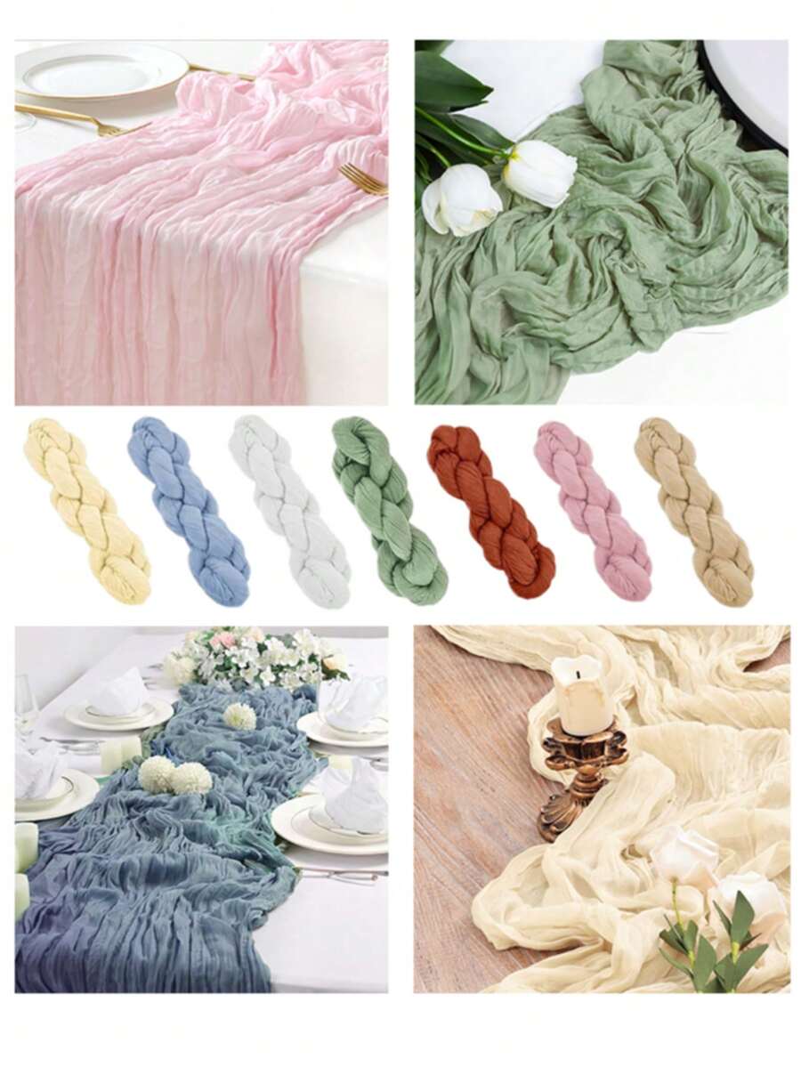 Cheesecloth Table Runner, Suitable For Bridal Shower Decorations, Weddings, Thanksgiving, Christmas, And Birthday Celebrations. Cheesecloth Spring Table Runner For Baby Shower Bridal Wedding Decoration Gauze Rustic Table Runner For Party First Communion Centerpiece Engagement. - Multicolor - View 1