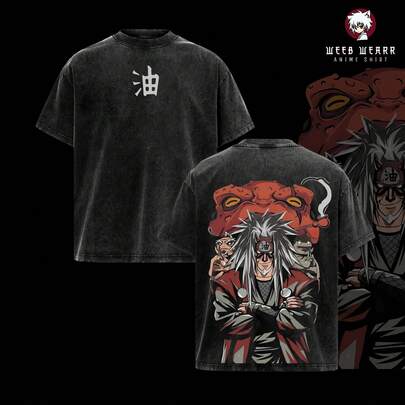 Maestro Jiraiya, Camiseta Vintage Lavada Oversize de , Camiseta Gráfica de Anime Manga, Ropa de Calle de Algodón Pesado, Regalo de Anime Japonés, Merch de